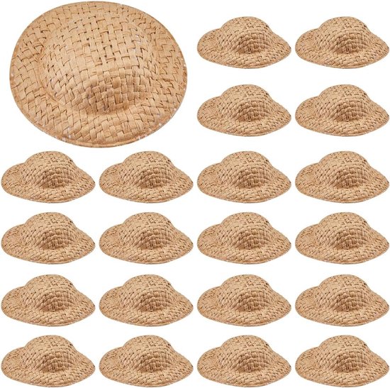 40pcs Mini Woven Hat Miniature Straw Hats Bulk Dark Goldenrod Knitting Dollhouse Cowboy Sombrero Decoration voor Crafts - Kerstmis - Costuumparty - Ornament - Sieraden