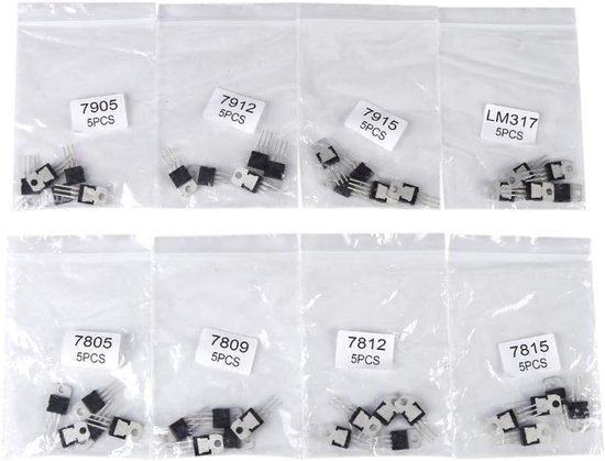 40pcs transistor assortment kit, signal broadband amplification transistor, 8 kinds jfet 7805 7809 7812 7815 7905 7912 7915 lm317 transistor van Merkloos	