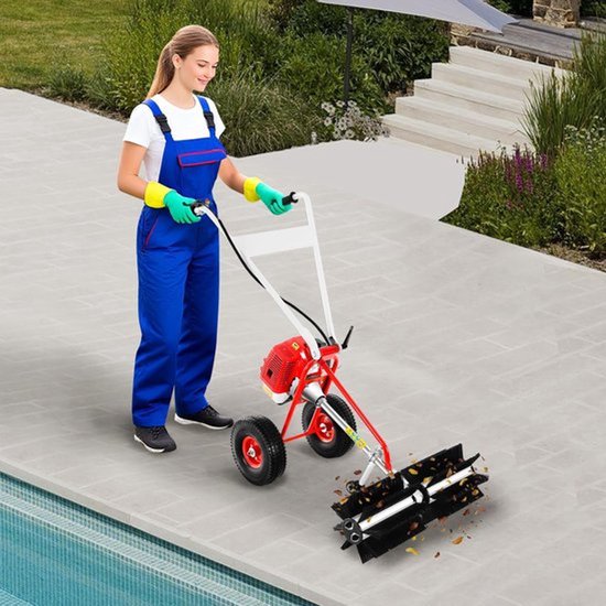 43CC Benzine Veegmachine – Handveger – Motorbezem – Bladveger – Tuinveger – 60 cm Borstelbreedte – 1,7 PK Motor – Stevige Constructie