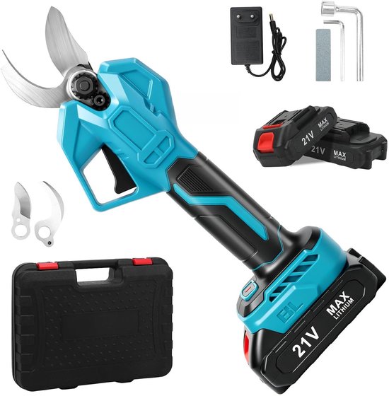 45 mm met 2 x 3000 mAh batterijen, borstelloze elektrische snoeischaar, compatibel met Makita 18 V, met lcd-display en reservemesjes, draagbare snoeischaar voor efficiënt snoeien