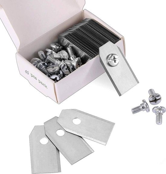 45 x titanium messen met 45 schroeven, vervangende messen voor modellen 105, 310, 315, 320, 420, 430x, R40i, voor alle Husqvarn/Automower/Yardforce/Gardena robotmaaiers (3 g - 0,75 mm) van Merkloos	