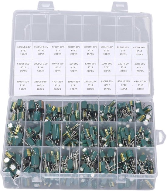 460Pcs Elektrolytische Condensator Kit - Inline Aluminium Elektrolytische Condensator Assortiment Kit - 6.3V 50V Groen - Elektronica Onderdelen van Merkloos	