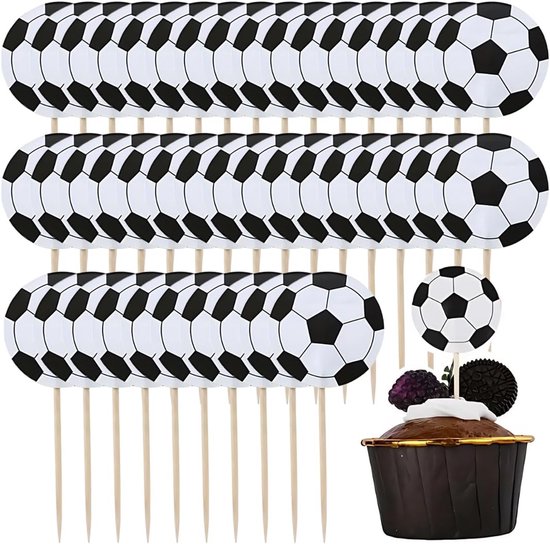 48 stuks decoraties cupcake-voetbaltopper voor taart-themafeest - voetbal-verjaardag - babyshower van Merkloos	