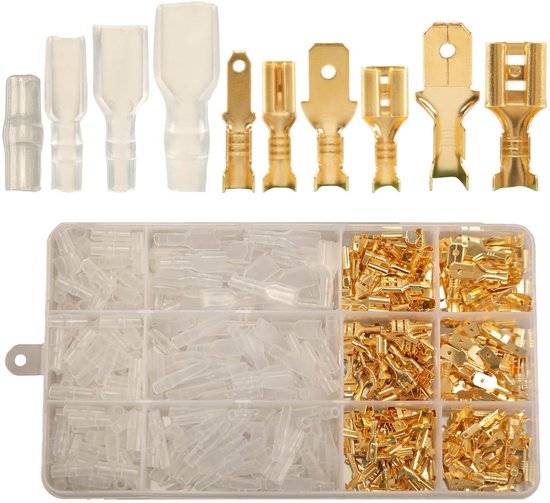 480 stuks Spade Connector Set met Isolatiesleeves - Mannen en Vrouwen, Kabelschoenen Assortiment, Crimp Terminals en Elektrische Verbindingen
