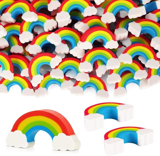 48pcs Rainbow Gum Set - Kleurrijke gummen voor kinderen - Perfect voor school en feestjes van Merkloos	