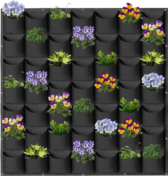 49 zakken, verticale wandgemonteerde plantentas, verticale hangende plantenbak, wandgemonteerde verticale plantenzakken voor thuis, kantoor, balkon, tuin, terras, decoratie (zwart) van Merkloos	