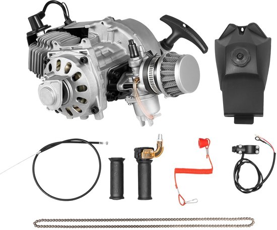 49cc 2-Takt Motorblok voor Crossmotor en Pocket Bike - 50cc Motor met Carburateur en Kabelstart van Merkloos	