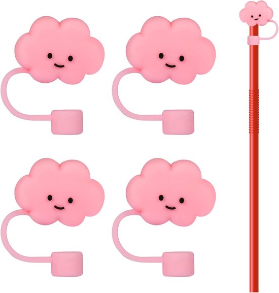 4pcs Cloud Shaped Pink Straw Covers - Dustproof Straw Covers Cap - Reusable Straws Toppers voor Sippy Cups - Cloud Straw Protector van Merkloos	