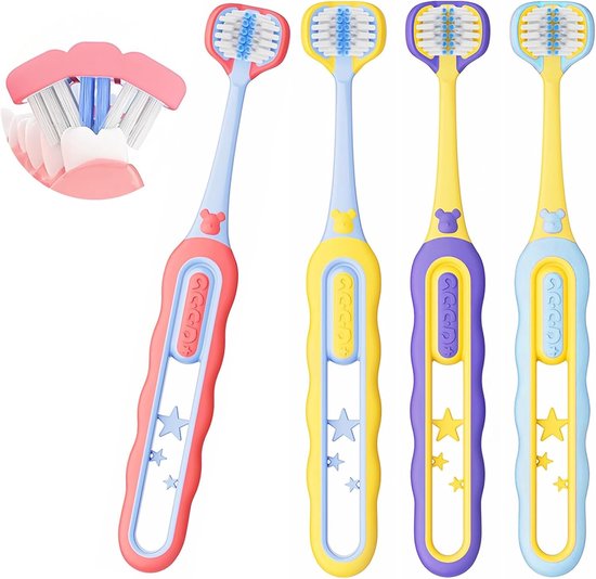 4pcs kids toothbrush - drie-hoofd tandenborstel - zachte tandenborstel peuter - 3-zijdige tandenborstel kinderen vanaf 3 jaar - tandverzorging tandenborstels - kids tandenborstel van Merkloos	