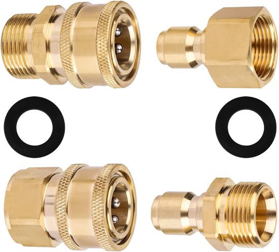 4pcs M22-14/15mm Hoge Druk Wasmachine Adapter Set - Messing Tuinslang Kranen Aansluiting - Snelle Ontkoppelset Voor Jet Wash En Hogedrukreiniger Slang Pomp van Merkloos	