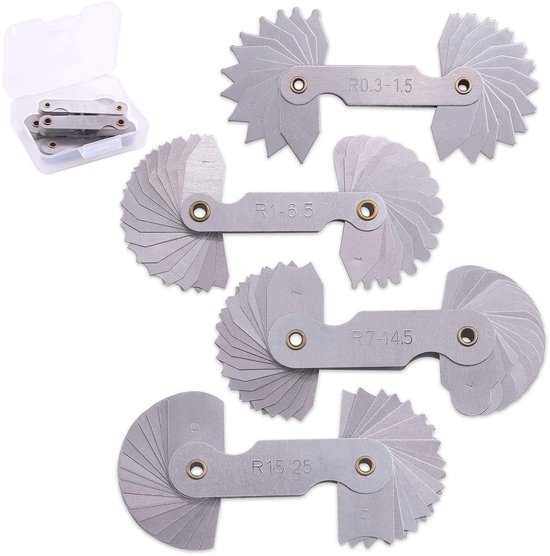 4pcs R0.3-1.5 - R1-6.5 - R7-14.5 - R15-25 radius gauge set - roestvrijstalen radius vulpijp - draagbaar concave convex meetinstrument voor gereedschappen en makers van Cyclus Tools