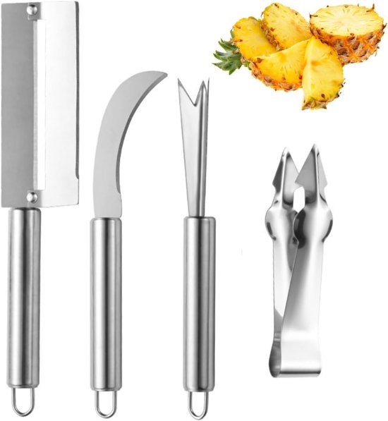 4pcs RVS V Vorm Ananaszaadverwijderaar - Ananas Oog Schiller - Ananas Snijder - Mango Snijder met Clip - Kan Ook Strain Verwijderaar zijn voor Aardbeien - Aardappelen - Wortelen etc van Merkloos	
