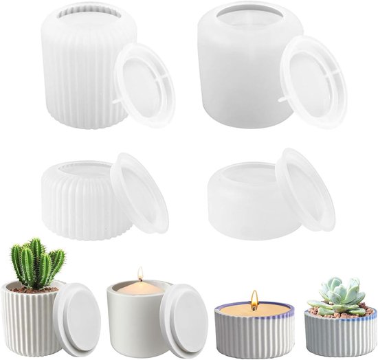 4Pcs Silicone Mould for Succulents, Cactus, Flower Pot - Concrete Mould, DIY Pouring Mould with Lid for Resin, Epoxy Resin van Merkloos	