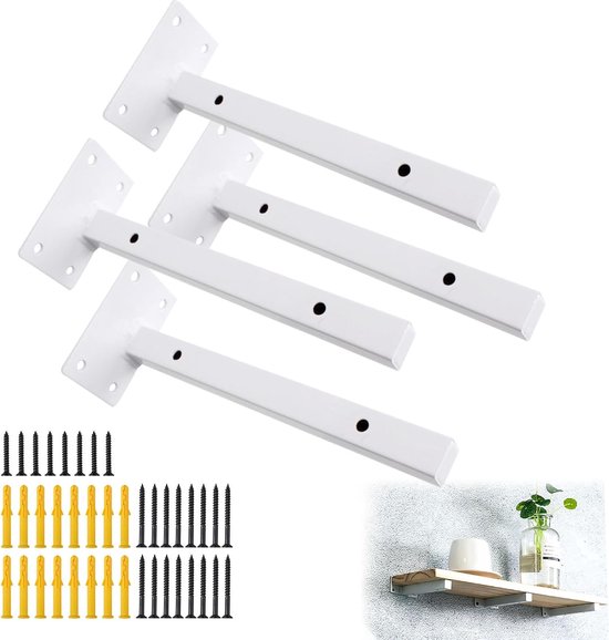 4pcs Wall Mount Shelf Brackets, Shelf Holders, Rugged Corner Holder, Industrial Floating Holder, Mounting Plates White Tragkraft (20cm/8inch) van Merkloos	