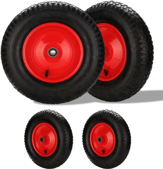 4x Bolderkarwiel met luchtband 4.80 / 4.00 - 8, Asgatdiameter 20mm rollager,Hoogte wiel 39cm