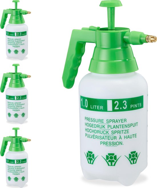 4x drukspruit 1 l - plantenspuit - onkruidspuit - druksproeier - met pomp - tuin