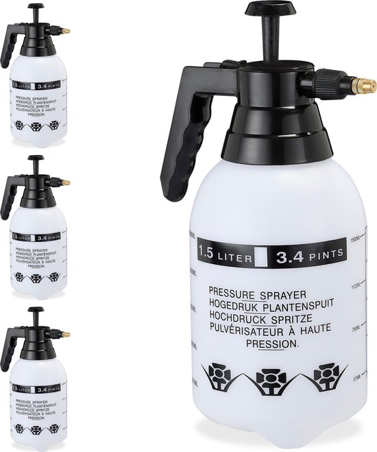 4x drukspruit 1,5 l - hogedruk plantenspuit - onkruidspuit - handspuit voor tuin