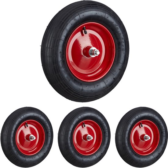 4x kruiwagenwiel 4.80 4.00-8 - luchtband met as - reservewiel - kruiwagenband van Merkloos	