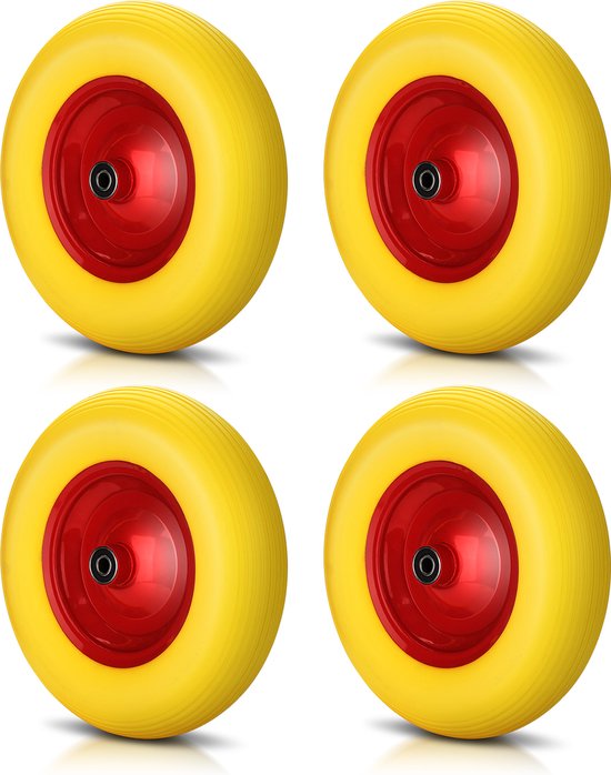 4x kruiwagenwiel massief rubber met as reservewiel band 4.80/4.00-8 390 mm VE
