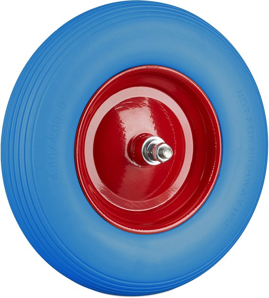 4x kruiwagenwiel rubber - bolderwagenwiel met as - antilekband stalen velg blauw