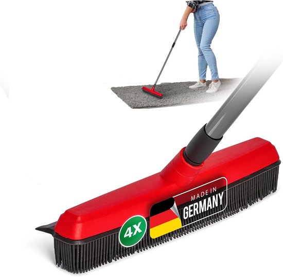 4x rubberen bezems met telescopische steel auto & wisser kappersbezem rubberen knobbelbezem hondenhaarverwijderaar parketbezem voor binnen stenen vloeren tapijtbezem vloerwisser huishoudbezem wonderbezem van Merkloos	