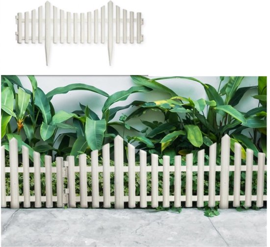 4x stuks flexibele graskant/tuin rand/kantopsluiting hekjes delen van 60 cm wit - 33 cm hoog incl pinnen van Hometrade