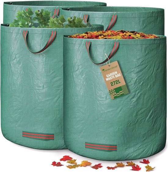 4X Tuinafvalzakken Met Grepen - 272L Hoge Capaciteit - UV-Stabiel En Waterafstotend - Herbruikbare En Stabiele Tuinzakken van Glorytec
