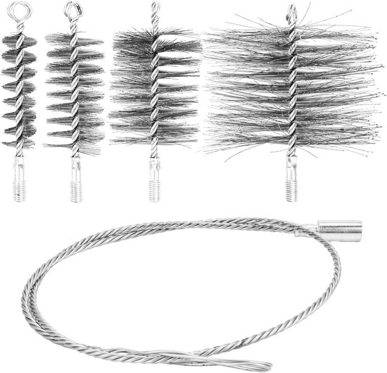 5-delig multifunctioneel set van schoorsteenbuisborstels, haardborstel, verwarmingsketelborstel, schoorsteenbezem, ovenborstel, inclusief schoorsteenvegers in de maten 30, 50, 80 en 150 mm