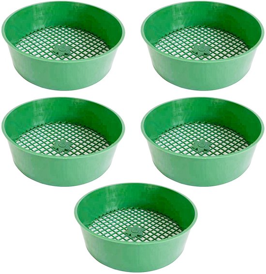 5-delig Tuin Zeef Set – Kunststof Bodem- en Zandzeef – Voor Grind, Steen & Tuinaarde – Licht & Duurzaam – Tuingereedschap voor Tuinieren van Vounot