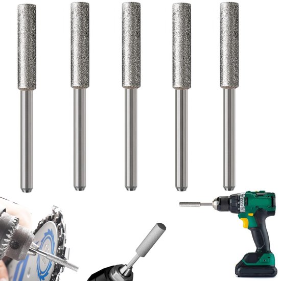 5-delig wetsteenstaven - Elektrische zaag slijpkoppen - Kettingzaagslijpers - Wetsteenvijl - Kettingzaag slijpstaaf - Wetstaal diamant ovaal - Geschikt voor slijpen zaagbladen, metalen kettingen, hout, steen (4*45 mm - Zilver) van Merkloos	
