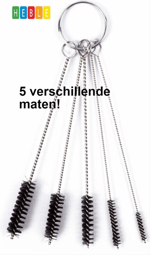 5-delige Stalen Schoonmaak-Set aan Sleutelring Ragertjes/Borsteltjes van Heble®