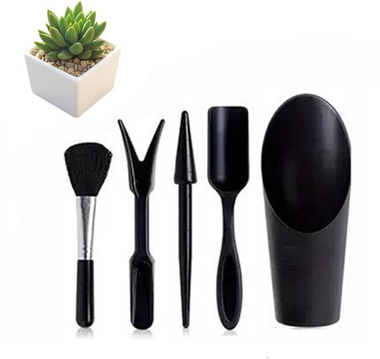5-delige Succulent Planting Tool Set - Gardening Tool Kit - Mini Gardening Tools - Plant Care - Includes shovel, cleaning brush, seedling lifter, hole punch, and soil bucket - Suitable for indoor planting, digging, and cultivation - Black van Ontariio