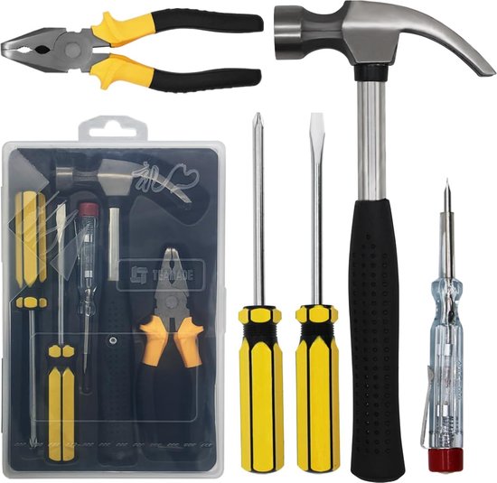 5-delige thuisgereedschapsset, essentieel huishoudelijk handgereedschap, thuiskantoorgereedschapsset met hamertang, schroevendraaier, spanningstester voor doe-het-zelf, reparatie, onderhoud van Dekton