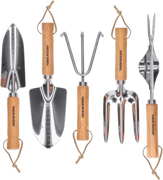5-Delige Tuin Spullen Set - Handgereedschap met Houten Handgrepen voor Planten en Tuinieren van Merkloos	