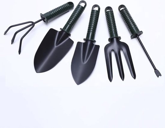 5-delige tuingereedschapset, tuingereedschapset, tuingereedschapset, tuinset met kleine tuinschep, schepje, hark, drietand, zaailingentrekker voor planten, potplanten van Merkloos	