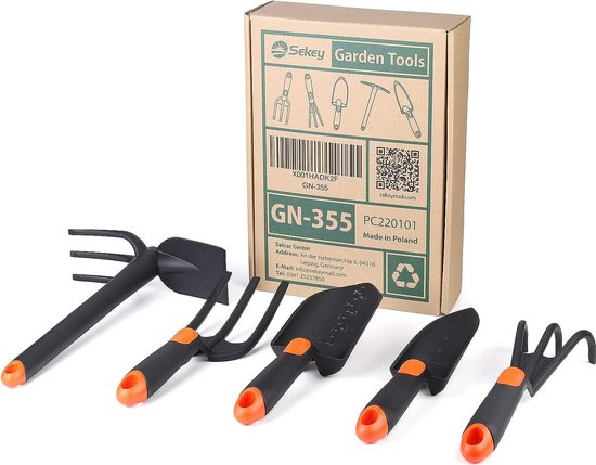 5-delige tuingereedschapsset met handspade, bloemvork, grote schep, tuinklauw en dubbele hak, tuingereedschap voor planten en tuinieren, gemaakt in Polen van Fiskars