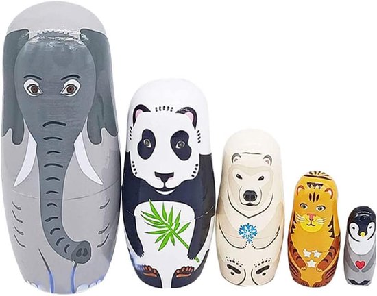 5 Lagen Russische Matroesjka-Poppen, Klassieke Russische Houten Matroesjka, Houten Nestpoppen voor Dieren, voor Feest, Festival, Woonkamer, Slaapkamerdecoratie van Merkloos	