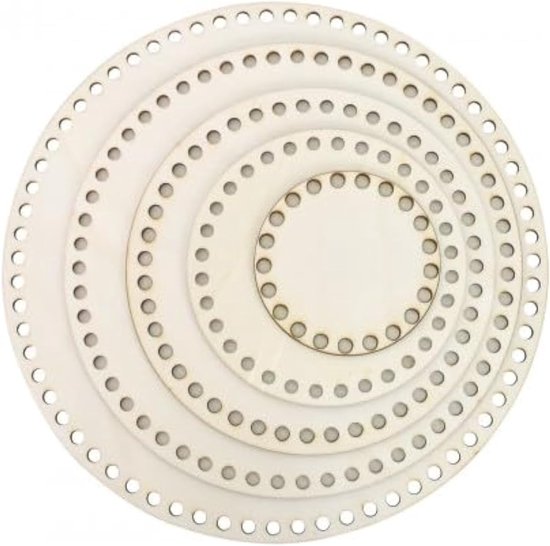 5 maten natuurlijke houten mand bodem - ronde haakmand - houten basis met gat - ronde lege stevige haakmand - mand bodem van hout - haken voor DIY-projecten van Merkloos	