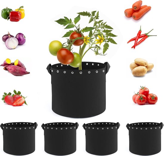 5-Pack Plantenzakken 5 Gallon - Verdikte Stofpotten met Handgrepen en Drainagegaten