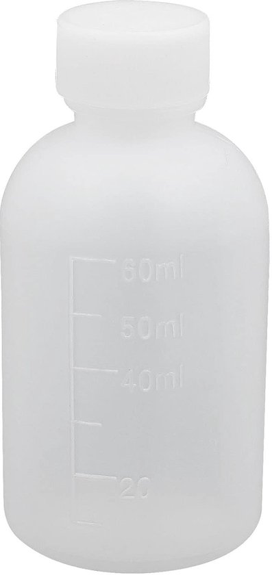 5-pack plastic reagensfles - smalle mondcontainer met schroefdop - opslagvloeistoffen - ideaal voor laboratoriumchemie gebruik - wit - 60 ml van Merkloos	