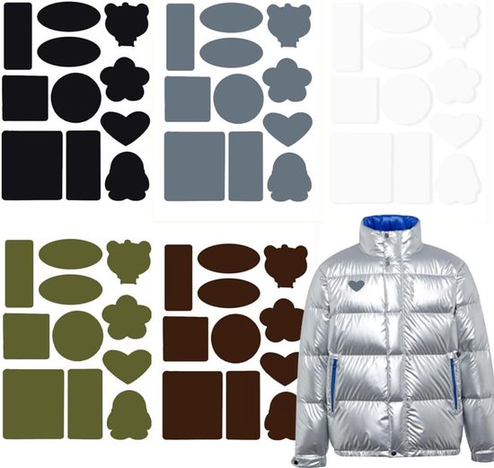 5 Sheets Down Jacket Repair Kit - Meerdere Kleur Patches - Zelfklevende Patches voor Donsjassen - Nylon Donsjack Repair Kit voor Jassen - Tent - Buitenkleding - Slaapzak van Merkloos	