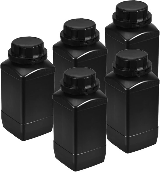 5 stuks chemie reagensfles - laboratoriumcontainers met brede mond - vloeibare opslag - geweldig voor laboratorium, winkels, fabriek (zwart, 33 oz)