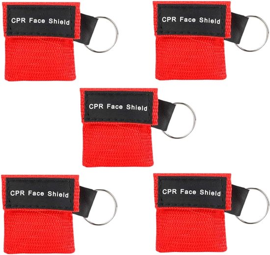 5 stuks CPR-masker sleutelhanger met terugslagventiel - beademingsdoek - ademhalingsbarrière in rood van Merkloos	