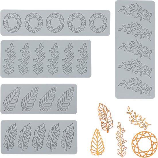 5 stuks herbruikbare siliconen kanten matten - siliconen tegelvorm met vijf vormen - bladvorm - BPA-vrij - voor chocolade - suikerpasta - knutselen - taartdecoratie - 2 stuks van Merkloos	