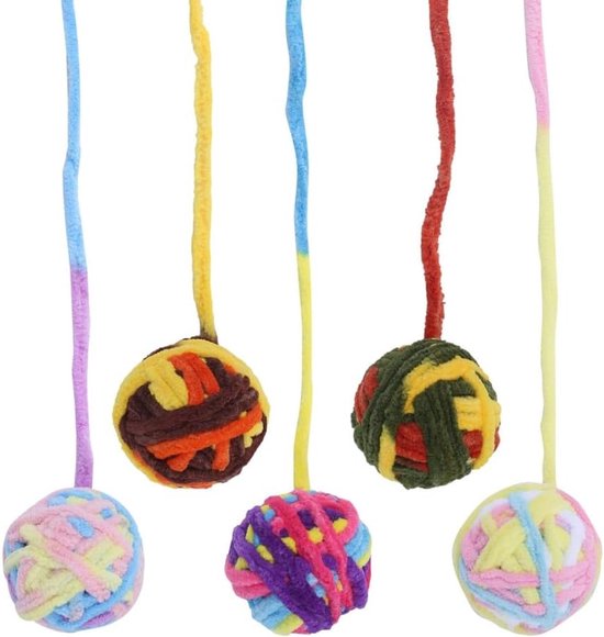 5 stuks kat speelgoed - zachte interactieve wol garen bal met bel en koord voor zelfstandigheid tegen verveling van PietyPet