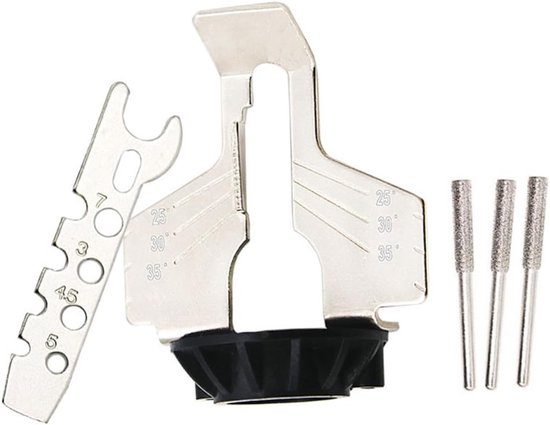 5 Stuks Kettingzaag Slijp Set voor Rotergereedschap - Met Adapter, Gids en Meetlat - Snel & Nauwkeurig Slijpen van Merkloos	