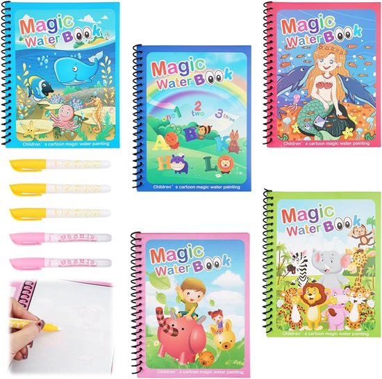 5 Stuks Kleurboek - Magisch Waterkleurboek met 5 Magische Pennen - Herbruikbare Waterverfboeken voor Kinderen - Magic Water Book voor Jongens en Meisjes van Merkloos	