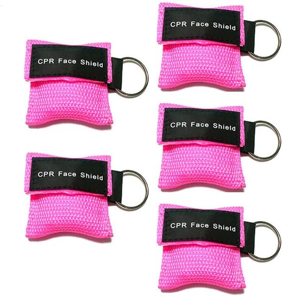 5 stuks reanimatiemasker, reddingsgelaatsschermen met eenrichtingsventiel, adembarrière en sleutelhangerring voor eerste hulp of AED-training (roze) van Merkloos	