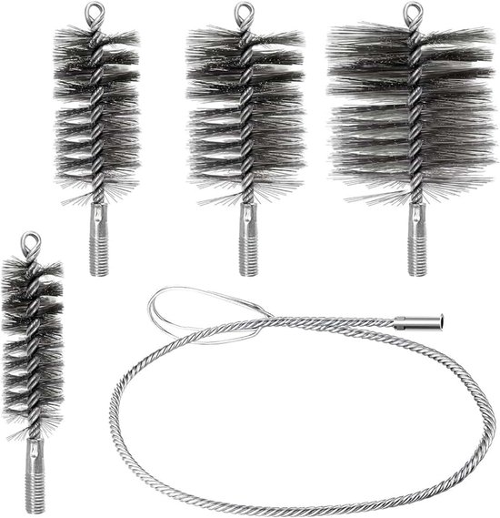 5 stuks schoorsteenbuisborstel set, buisreinigingsborstel, schoorsteenvegersborstel, kachelbezem, schoorsteenbezem, verwarmingsketelborstel, haardborstel, Bevat borstels in de maten 30 mm, 50 mm, 80
