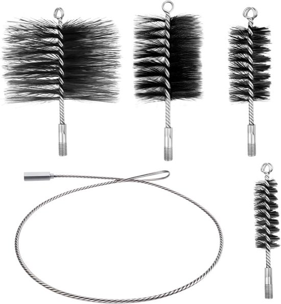 5 stuks schoorsteenreinigingsborstelset, compatibel met de meeste schoorsteenreinigingsstangensets, roestvrijstalen borstelborstel voor geïsoleerde schoorstenen en metalen schoorstenen